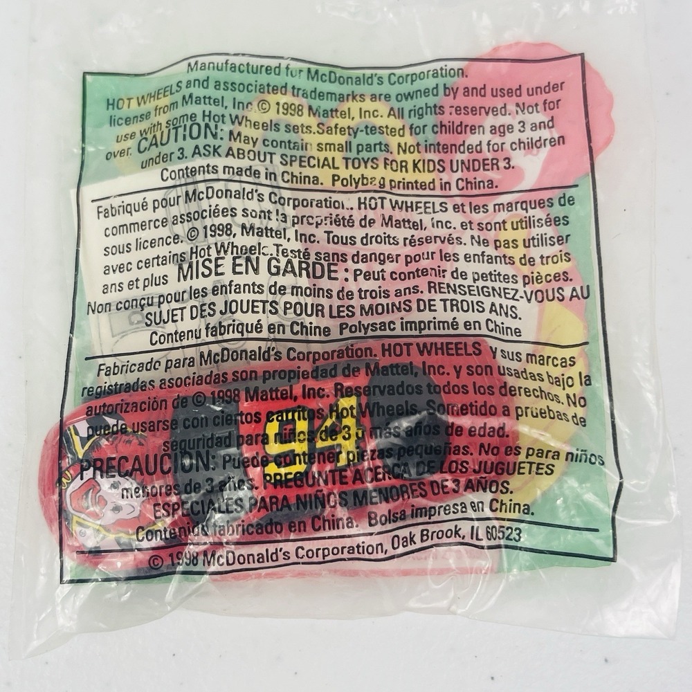 McDonalds Ronald Nascar Vehicle Mattel Hot Wheels Toy 1998 Happy Meal Toy - Picture 4 of 6